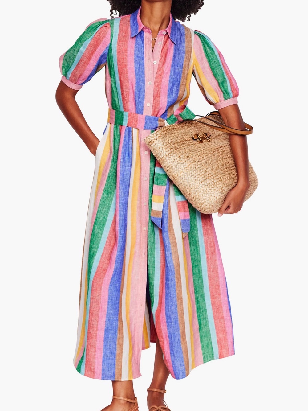 Boden Alexa linen stripe pink multicolor shirt maxi dress US8R UK 12R - Picture 7 of 7